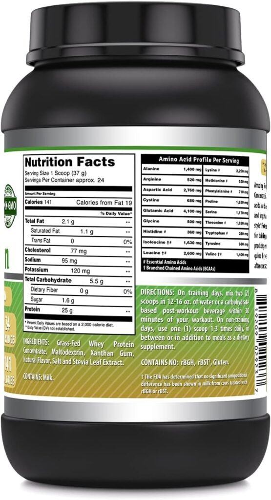 Amazing Formulas Grass-Fed Whey Protein Powder Supplement | 2 Lbs | Vanilla Flavor | Non-GMO | Gluten-Free | Made in USA