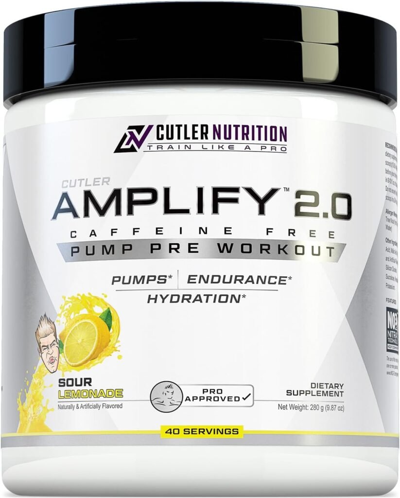 Cutler Nutrition Amplify 2.0 Caffeine Free Pre Workout for Men and Women Stimulant Free Muscle Pump Enhancer with Nitrates (Arginine Nitrate), Coconut Water, and L-Citrulline, Peach Mango Flavor